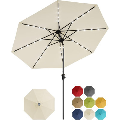 Parasol de patio 9 pi pour l'extérieur, parasol de table avec lumières solaires, 8 nervures robustes, protection contre les rayons UV pour le jardin, la piscine et la terrasse