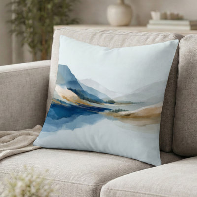 Landscapes Printed Throw Pillow - Blue Waves Heights Golden Coastal Accent Pillow