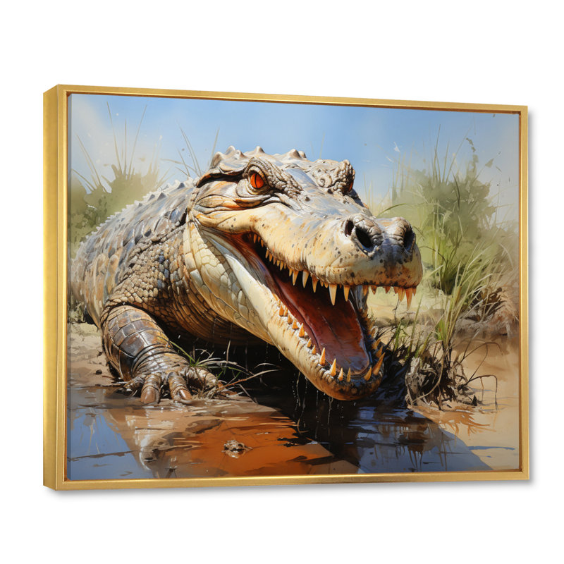 Portrait de crocodile africain, H 34 po x l 44 po x P 1,5 po, Cadre flottant doré
