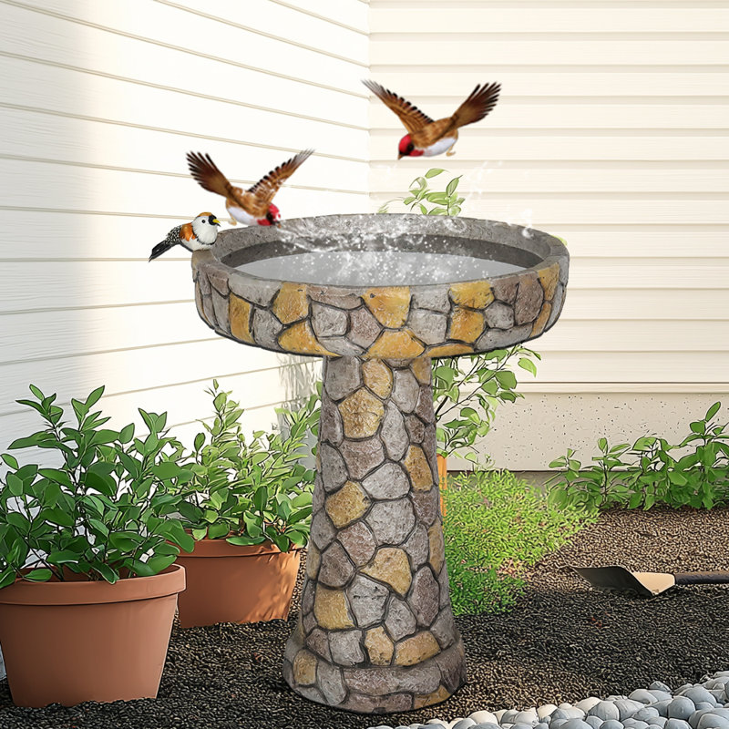 Outdoors Garden Concrete Bird Bath Decor, Bird Bath Feeder Bowls With Bird Bath Basin Water Feature For Outside Garden Patio Yard Backyard