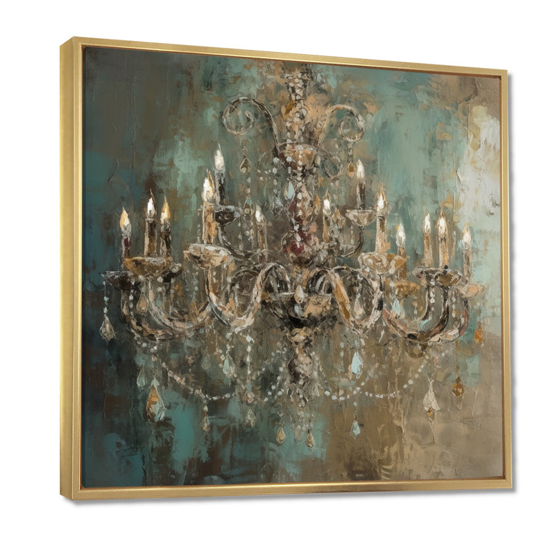 Pérou, grand lustre Showcase III - lustre tendance, art mural, Reproduction avec cadre flottant, Doré, 44" H x 44" W