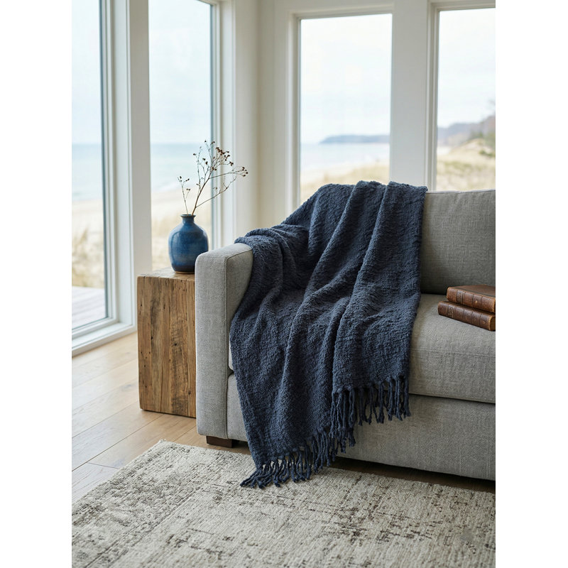 Cozy Cotton Boucle Blanket, Navy Blue