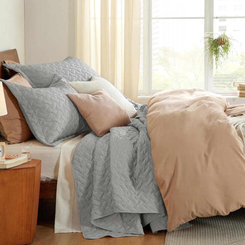 Quilts Lightweight Bedspreads with Basket Weave Pattern, Soft Quilt Bedding Set, Hazel Comforter Set Coverlet, Glacier Gray