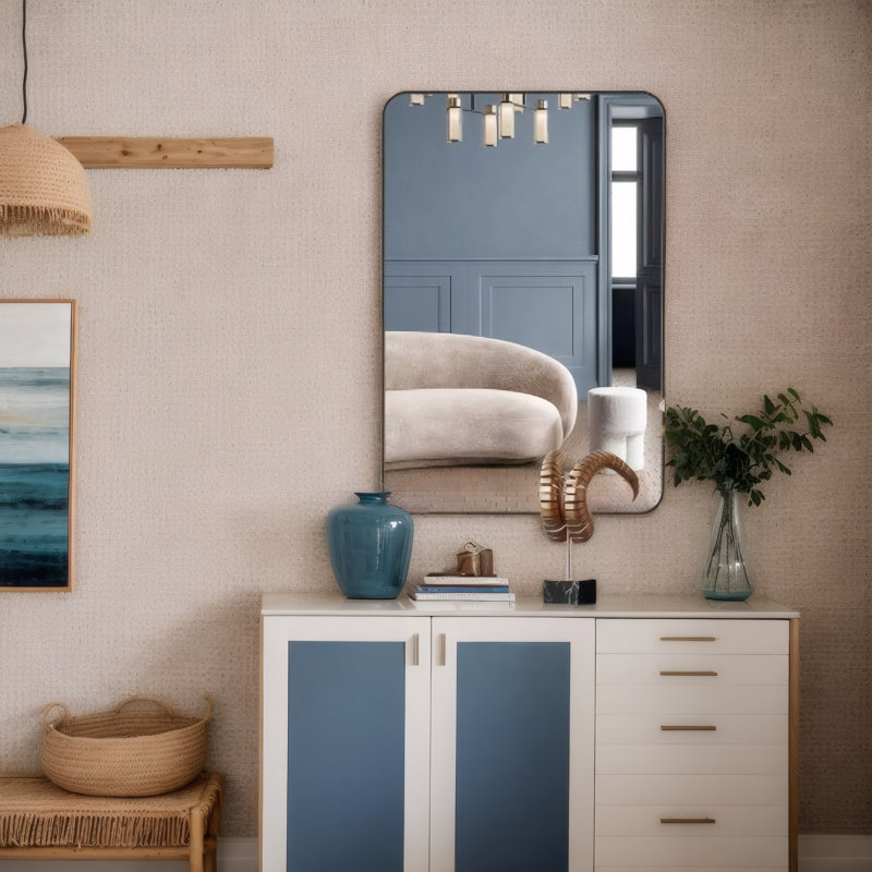 24x36 Inch Metal Frame Rectangular Wall-mounted Bathroom Mirror, Matte Black