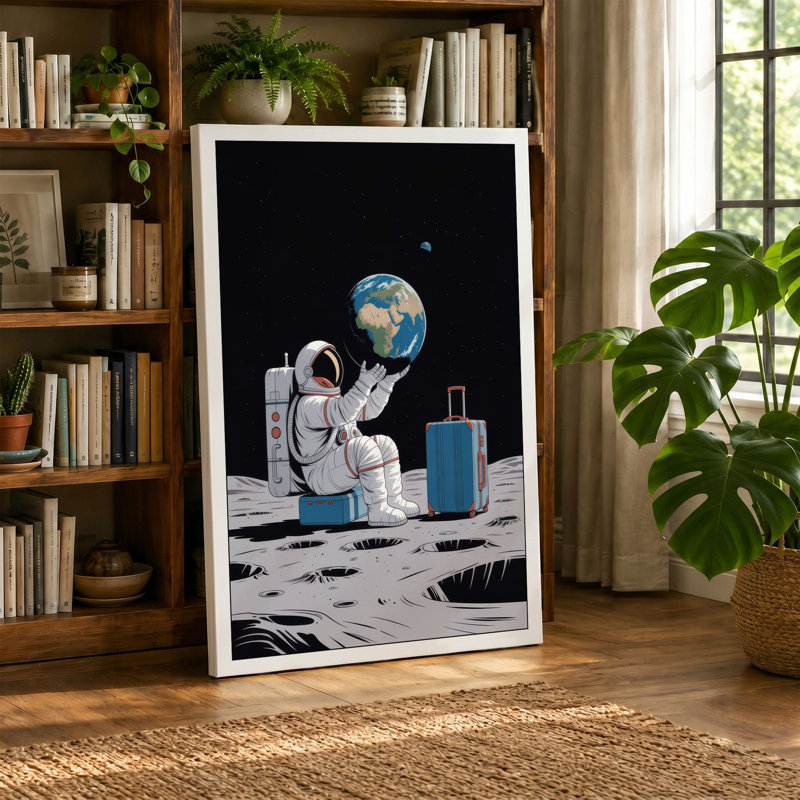 Astronaut on the Moon Modern - Wrapped Canvas, 24x16 - 61.0 x 40.6 cm, Black Border