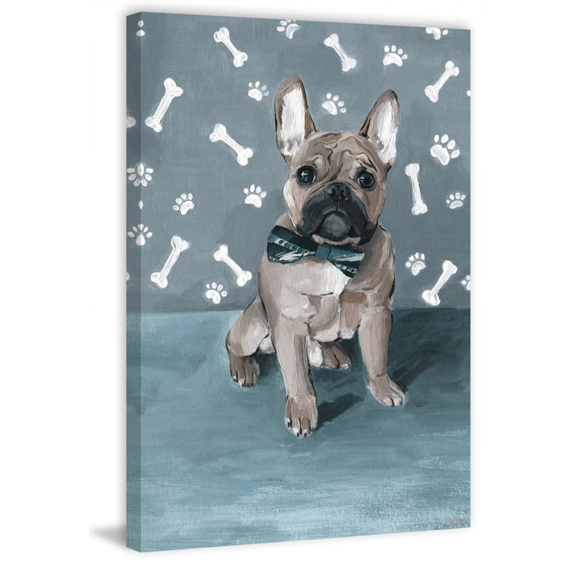 Bulldog And Bones by Parvez Taj - Wrapped Canvas Painting, 30 cm H x 20 cm W x 4 cm D