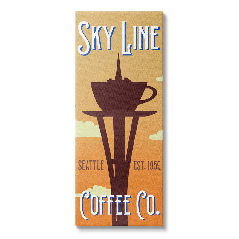 Tour à soucoupe Cappuccino Sky Line Seattle Coffee Company par Daphne Polselli, H 24 po x l 10 po x P 1,5 po, Toile tendue