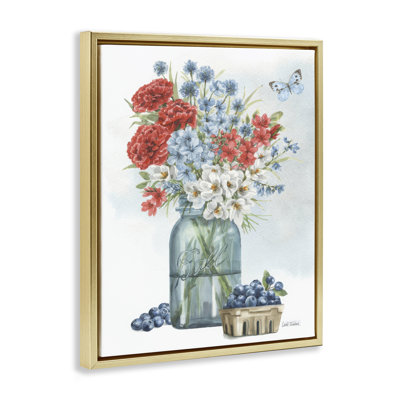 Country Blossoms & Blueberries Framed Floater Canvas Wall Art by Leslie Trimbach