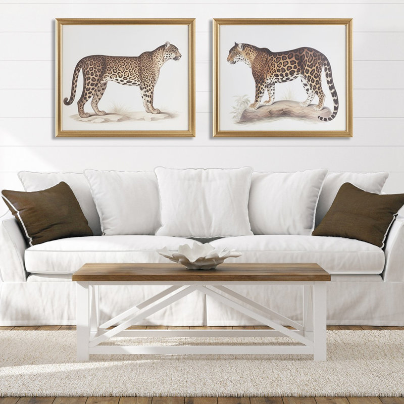 «Dueling», ensemble de 2 encadrements décoratifs en bois et en verre mats et bordures dorées pour nettoyer l'intérieur et les taches de 22,34 po x H 26,25 po