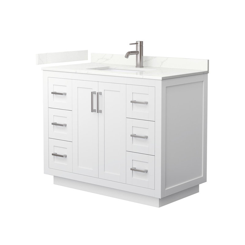 Miranda 42" Freestanding Single Bathroom Vanity with Quartz Top, Giotto Quartz, White, Brushed Nickel