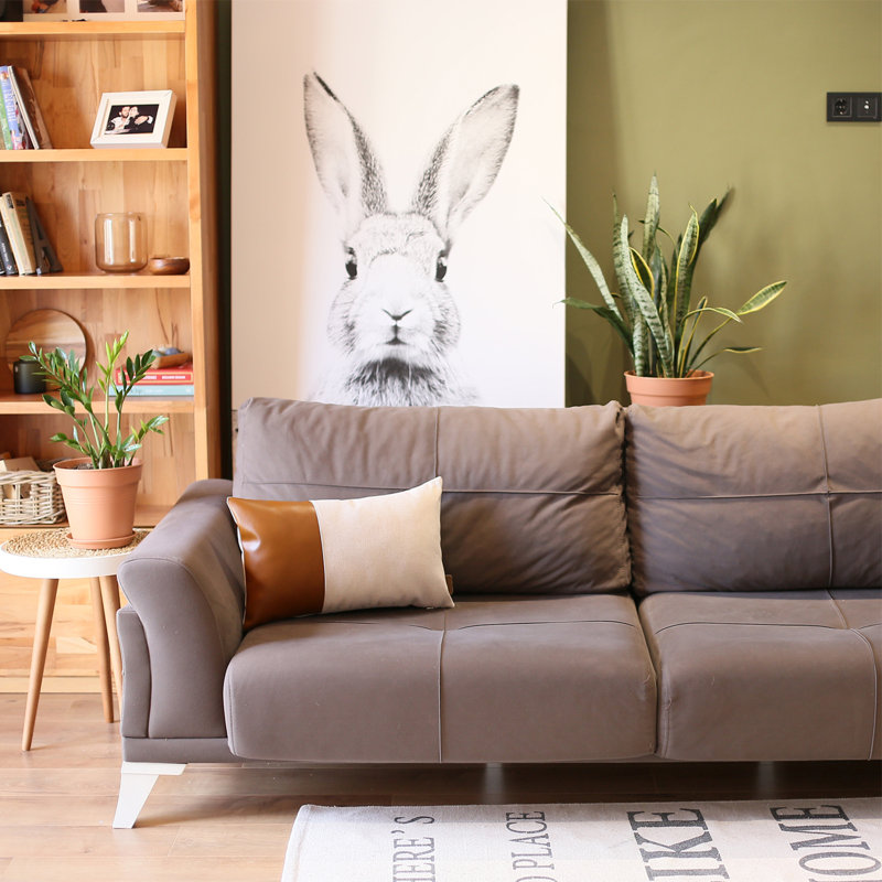 Housse et insert de coussin en similicuir bohémien, Brun / ivoire