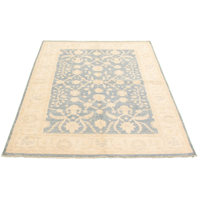 Tapis unique en laine noué à la main ushak nouvel âge de 6 pi 3 po x 9 pi beige style nouvel âge Ushak