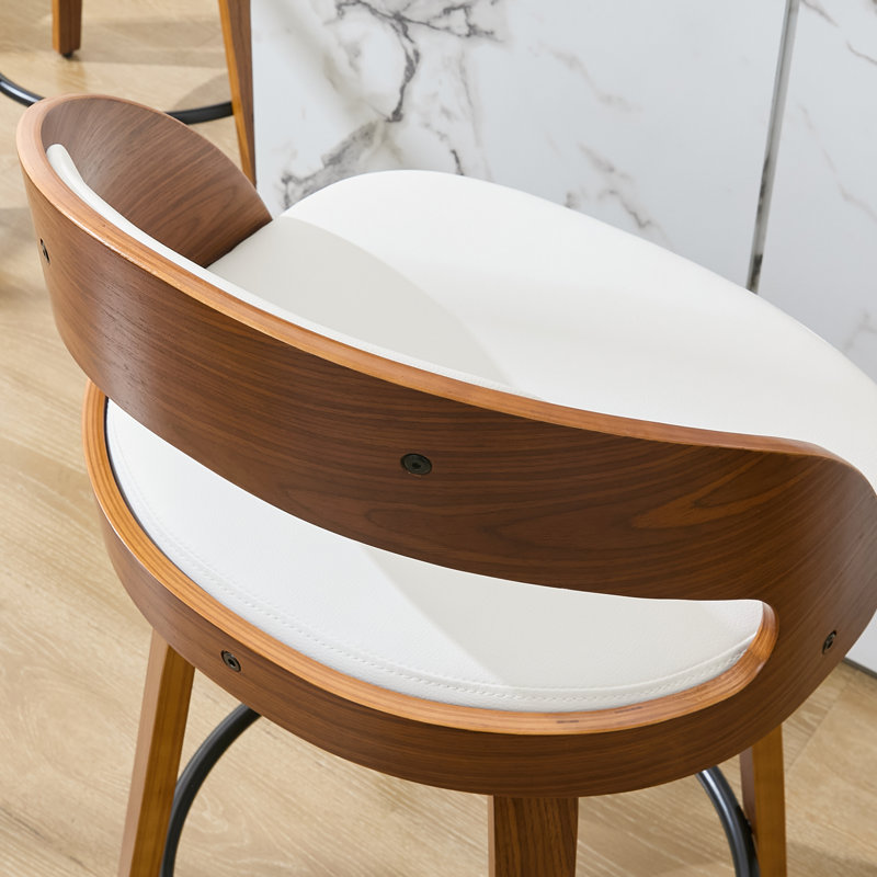 Modern Faux Leather Swivel 30'' Bar Stools, Bucket Seat Bar Stools with Wood Frame, White, Bar Stool (30" Seat Height)