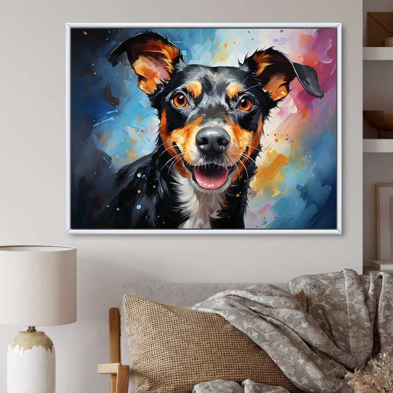Popart Rat Terrier Rascal sur toile, Cadre flottant blanc, H 12 po x l 20 po x P 1 po