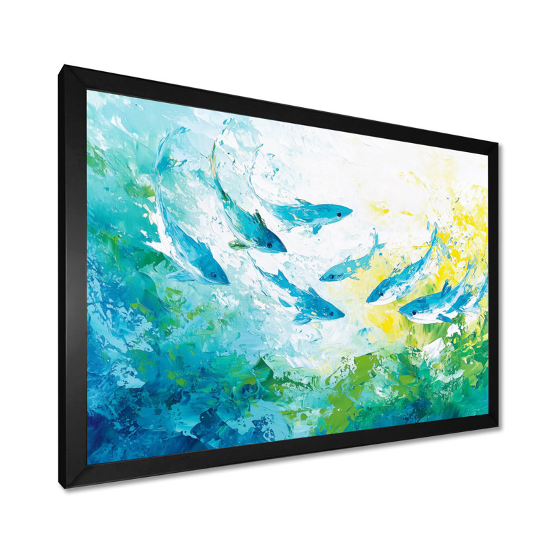 «Abstract Sharks Natation - Shark», reproduction d'art murale, H 12 po x l 20 po, Noir