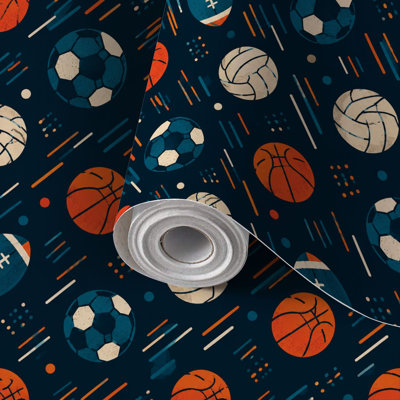Le papier peint à peler et coller avec motif de basketball bleu foncé est auto-adhésif et amovible 24 po x 118 po (60 x 300 cm)