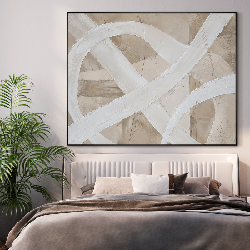 Très grand art mural imprimé sur tissu - Neutre beige, brun clair, lignes abstraites, décor minimaliste de salon - «Assemblage requis (cadre non fini)»
