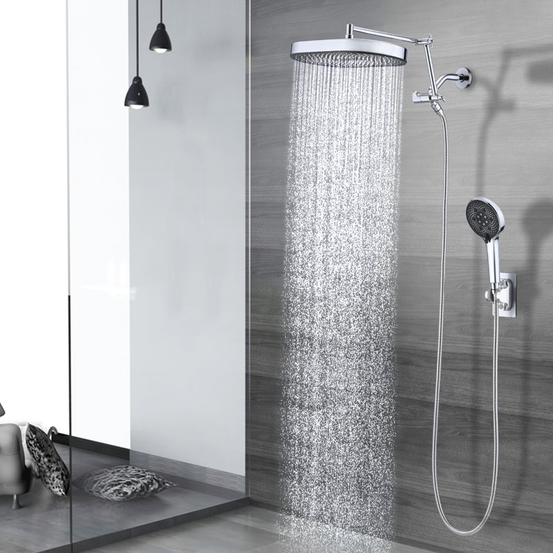 14 Inch Rain Shower Head With 5+1 Settings Handheld Spray Combo, Chrome