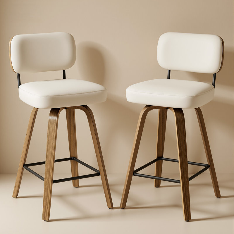 Tabouret de bar et de comptoir pivotant Logreira, Blanc, Tabouret de comptoir (siège d'une hauteur de 26 p, Brun
