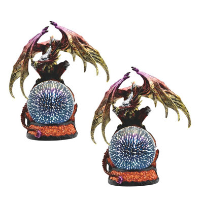 "2-PC Set" ICE ARMOR 12.5"H LED Red Dragon with Golden Wings Optic Globe Figurine Figurine Statue Ornament Home/Room Decor and Perfect Gift Ideas for House Warming, Holidays and Birthdays Great Collectible Addition