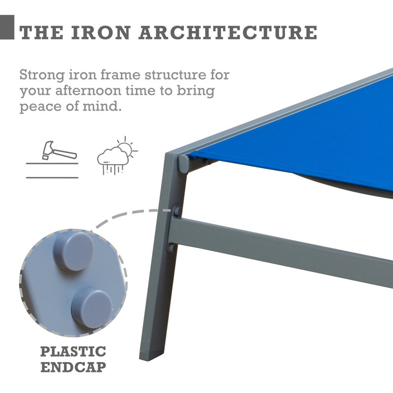 Blue Adjustable Wrought Iron Chaise Lounge Chair Set