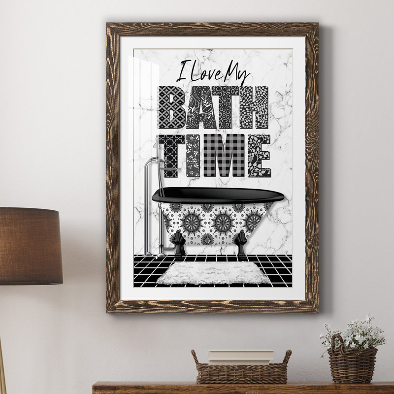 Bath Time - Art textuel, cadre photo, H 44 po x l 31 po x P 1 po, Papier avec cadre brun antique