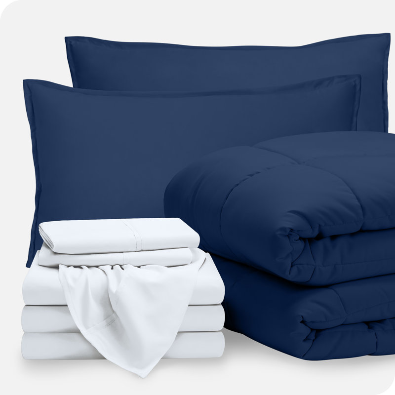 Lit dans un sac en microfibre 1800 de qualité supérieure 1800, Bleu foncé / Blanc