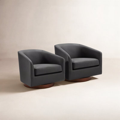Bennett Faux Leather Swivel Barrel Chair (Set of 2)