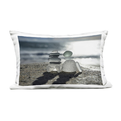 Zen Sea Glass Hearts Outdoor Printed Pillow, design by LMarie Allen