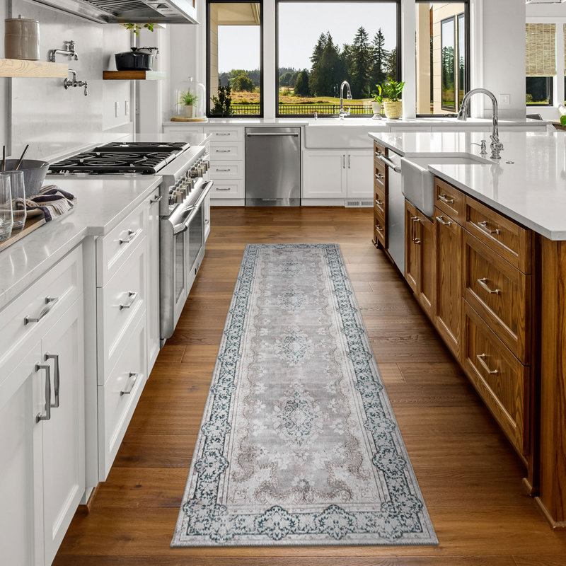 Tapis gris antidérapant FEAona, Tapis de couloir 2 pi 6 po x 9 pi