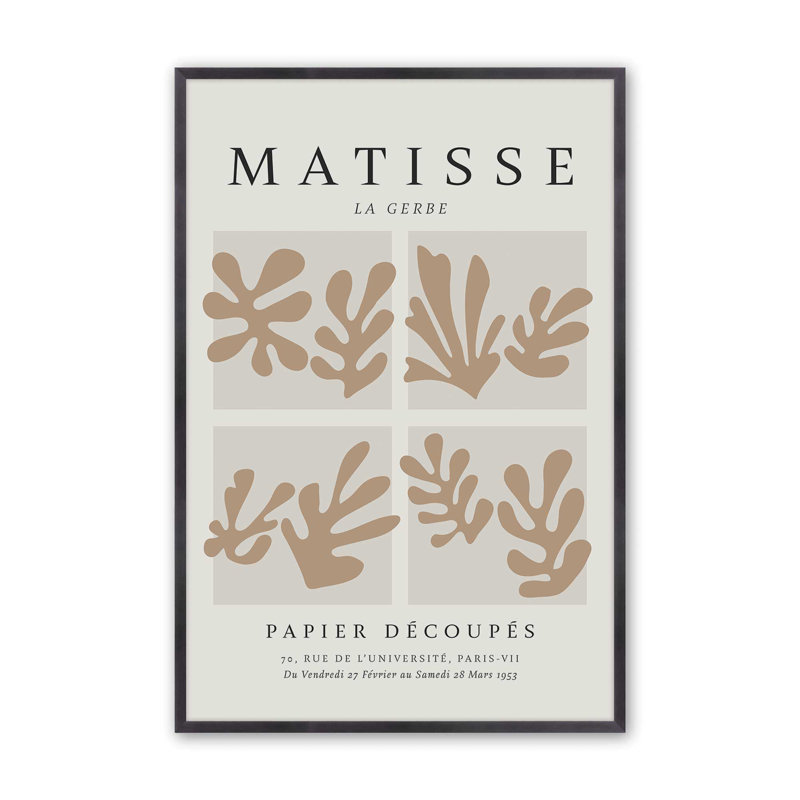Matisse's La Gerbe Quartet à imprimé brun dans un cadre, H 21,25 po x l 17,25 po, Reproduction encadrée sans passe-partout