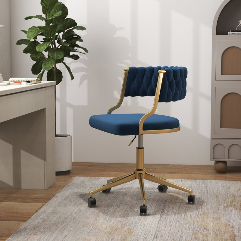 Pia Ricco Velvet Task Chair, Navy Blue