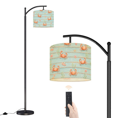  Lampe arc sur pied mignonne avec crabes orange, grande lampe moderne sur pied, abat-jour réglable en lin à 3 températures