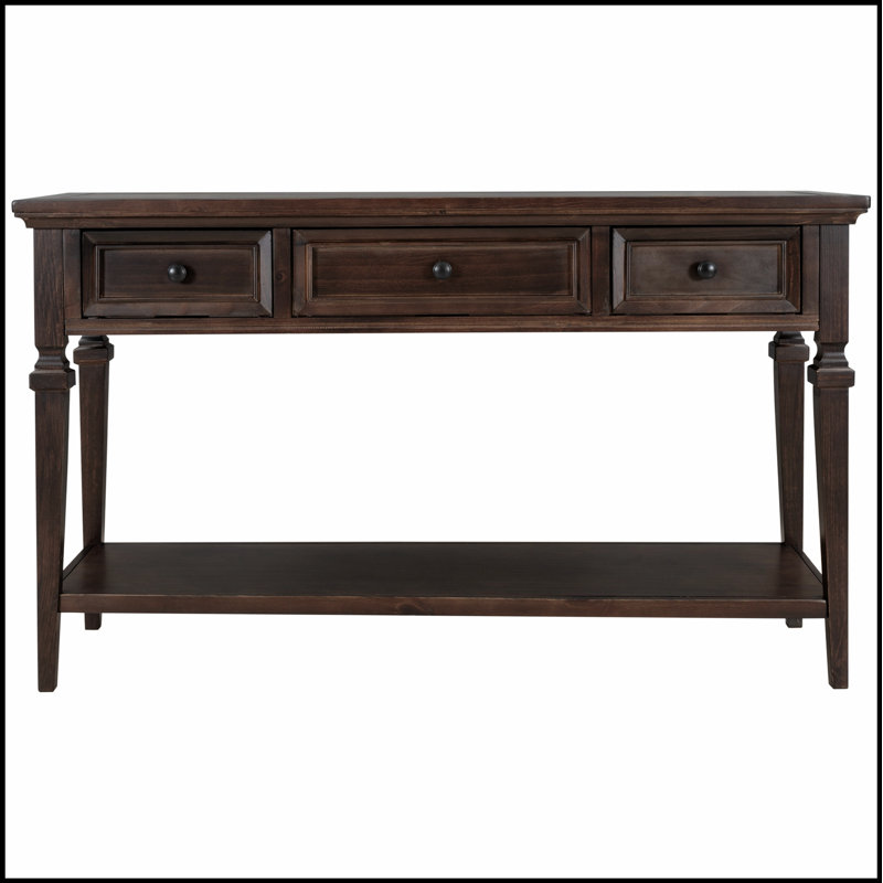 Classic Retro Style Console Table with Three Top Drawers and Open Bottom Shelf, Easy Assembly (Espresso), Espresso