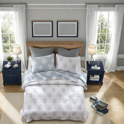 De literie pour très grand lit, courtepointe réversible en polyester bleu, Modern Home