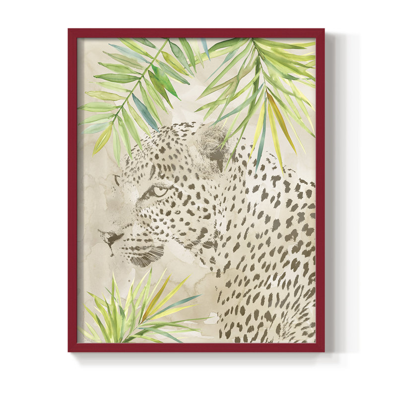 Boho Jungle Cat II, reproduction encadrée - bois massif, H 30 po x l 24 po, Rouge