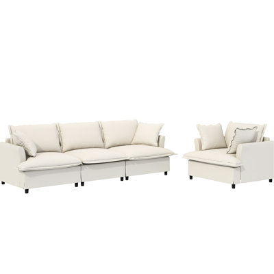 4 sièges avec revêtement en chenille, 3 places et fauteuil, coussins décoratifs, pour chambre à coucher, appartement, bureau, conception à dossier flexible