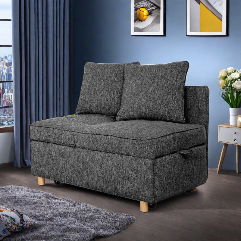 Acklen 70.8" Linen Armless Sofa Bed, Black