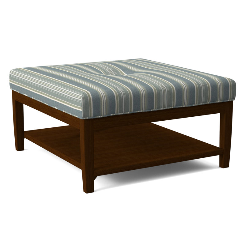 Hammond Square Ottoman, Green and Blue Stripe; 0252-54, Nickel Finish