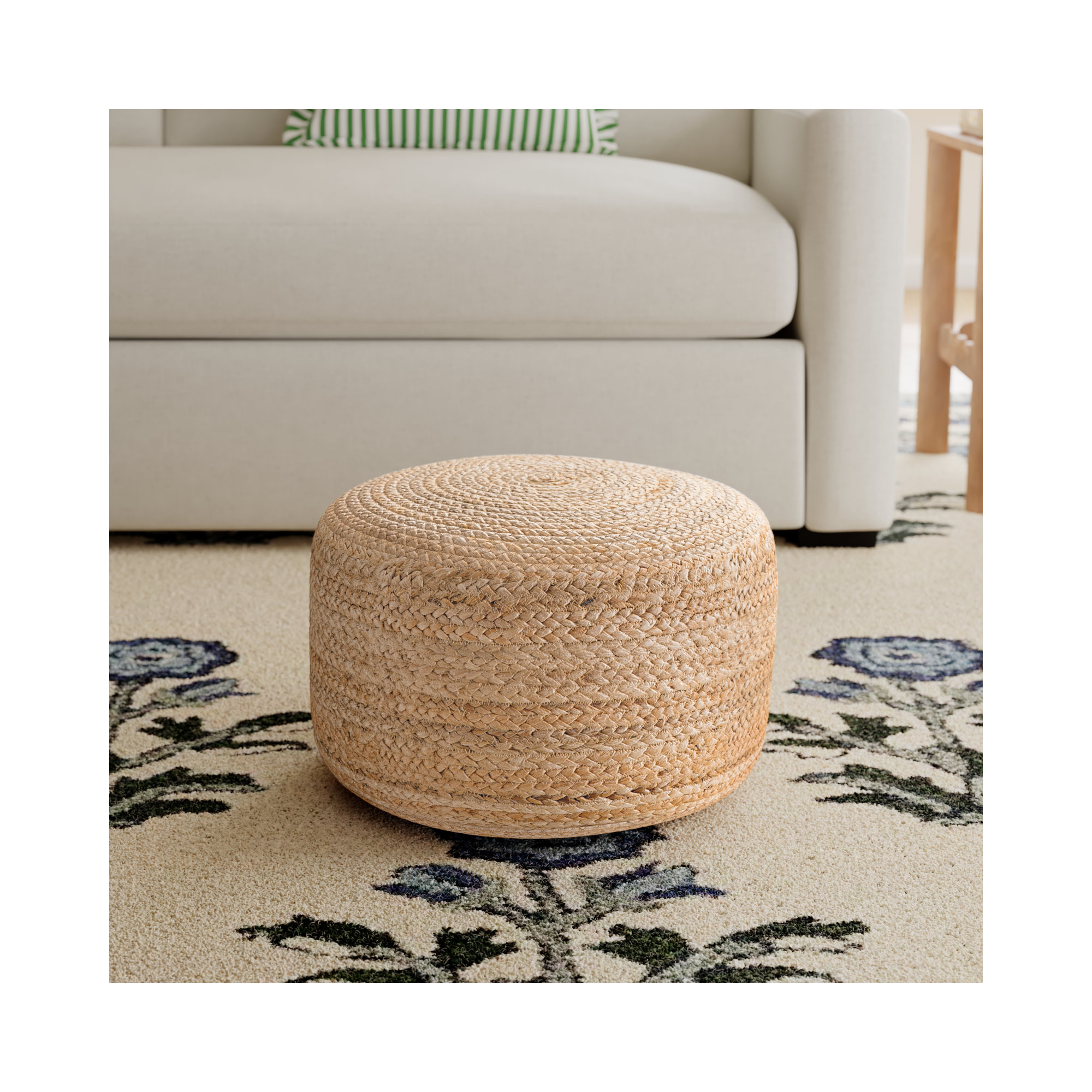 Teele 18" Wide Round Pouf Ottoman, Natural