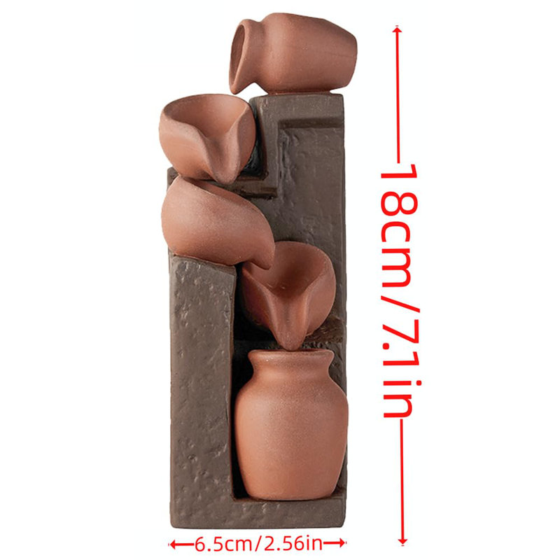Unique Cascading Basins Ceramic Waterfall Incense Holder, Paired With A Pack Of Backflow Incense Cones. (Primary)