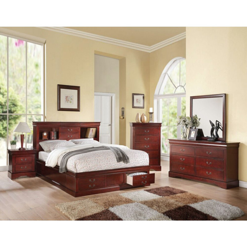 Covertt Solid Wood Bookcase Storage Bed, King, Cherry