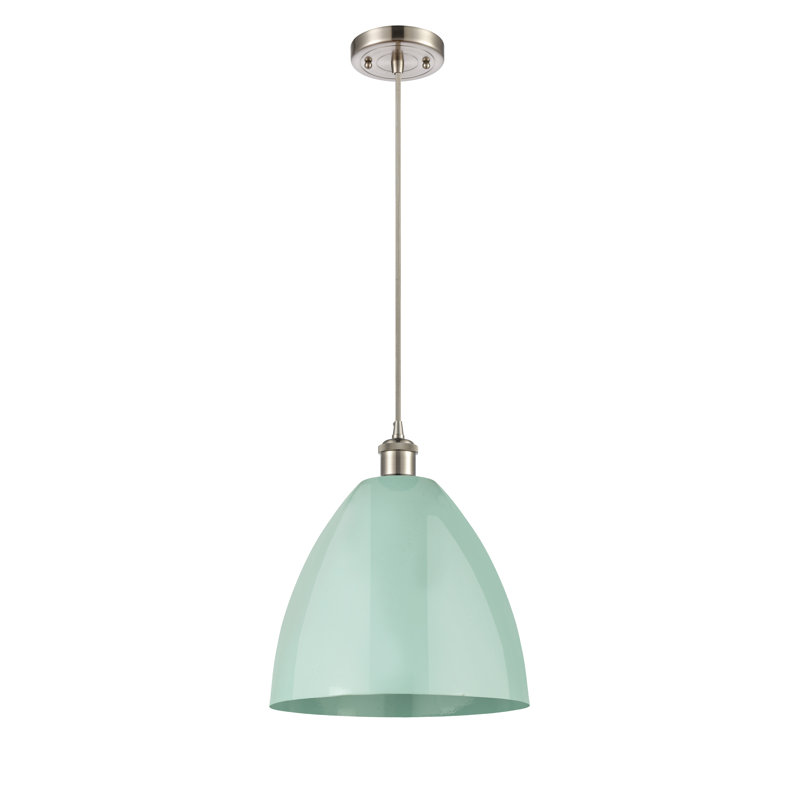 Luminaire suspendu conique 1 lumière, H 14,75 po x l 12 po x P 12 po, Vert clair, Nickel satiné brossé