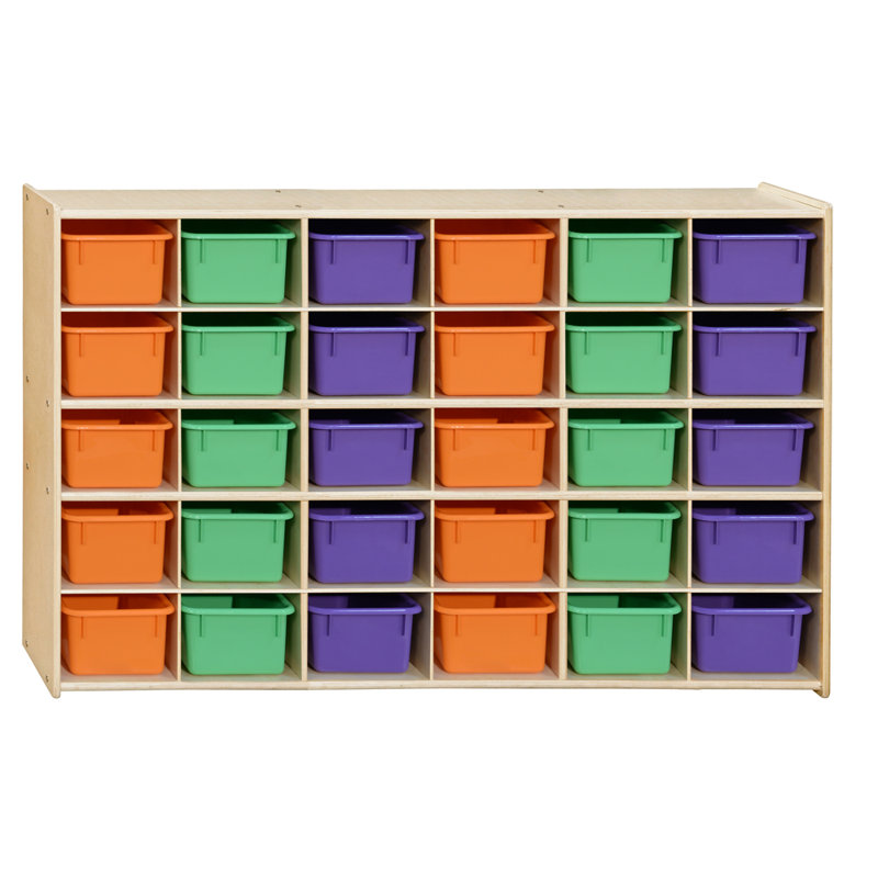 Kids 30-Cubby Birch Storage Unit with Purple Trays