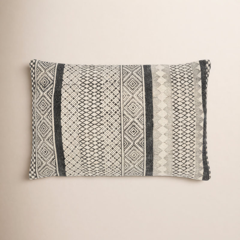Zetta Geometric Cotton Throw Pillow, Pillow Cover Only - No Insert, Beige/Black