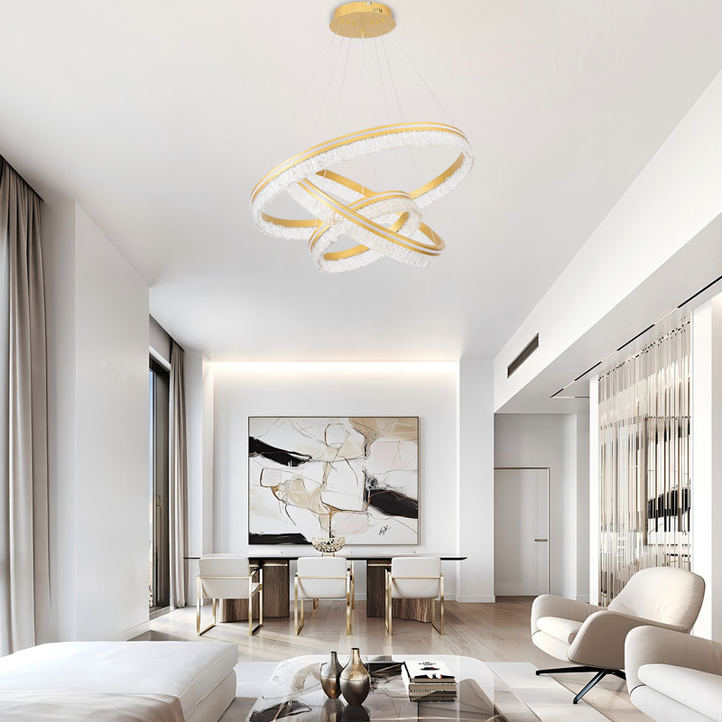 Luminaire suspendu moderne à 3 anneaux à intensité variable avec luminaires à distance réglables, Naturel