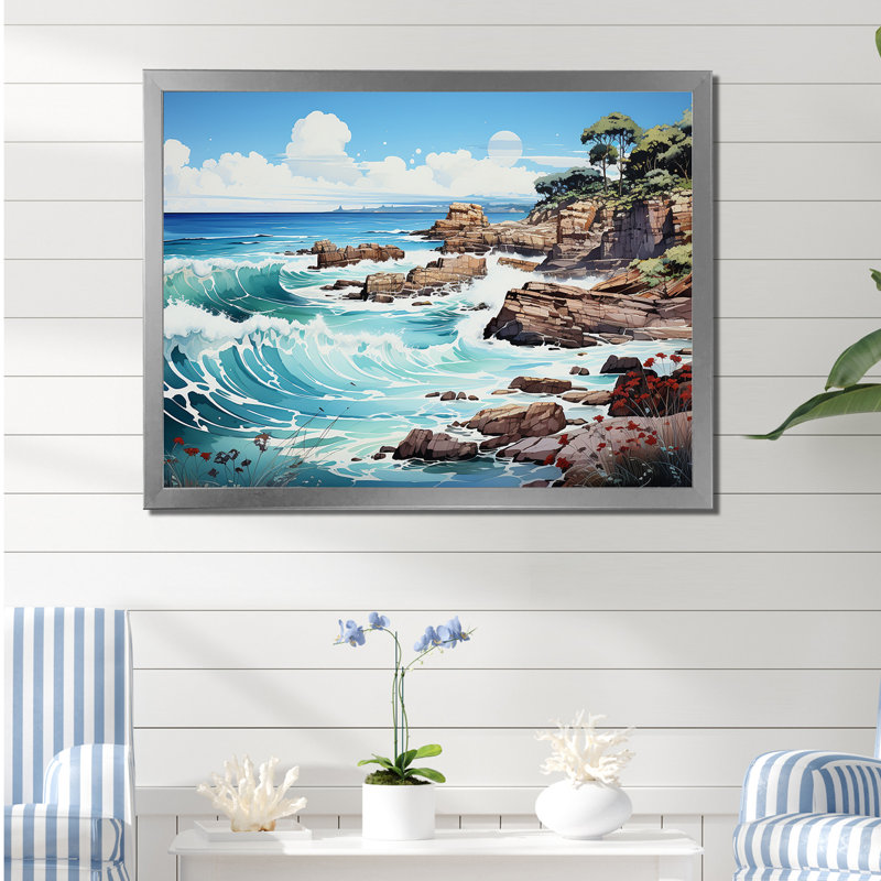 «Blue Beach Waves Fusion II», reproduction sur toile, H 24 po x l 32 po x P 1 po, Cadre simple argenté