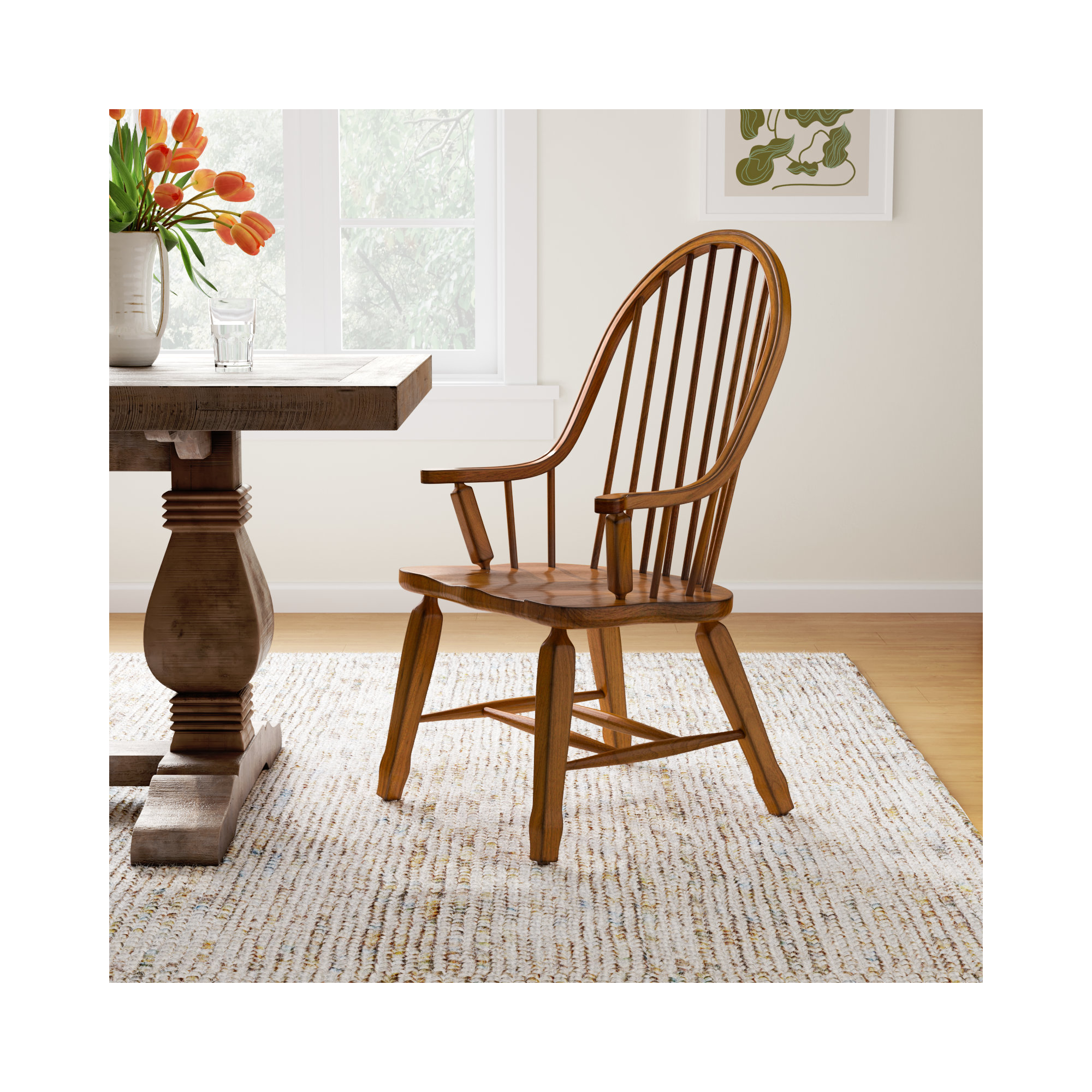 Makira Windsor Back Arm Chair, Rustic Oak