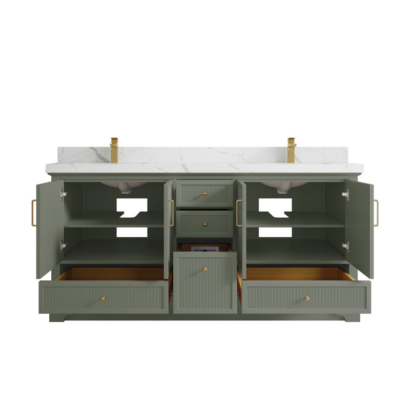 Alys 72'' Double Bathroom Vanity Set (Knobs Option), Calacatta Laza