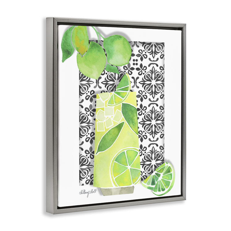 Cadre flottant méditerranéen Mojito Drink, design par Hillary Holt, H 21 po x l 17 po, Cadre flottant gris lustré